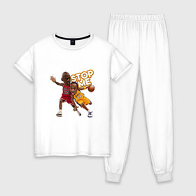 Женская пижама хлопок с принтом Kobe & Jordan в Курске, 100% хлопок | брюки и футболка прямого кроя, без карманов, на брюках мягкая резинка на поясе и по низу штанин | basketball | bryant | bulls | chicago | game | jordan | kobe | los angeles | michael | nba | sport | баскетбол | брайант | бровь | бык | джеймс | джордан | калифорния | коби | леброн | лейкерс | лос анджелес | майкл | нба | спорт | т