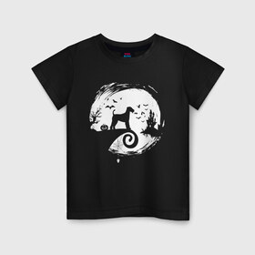 Детская футболка хлопок с принтом Полнолуние. Эрдельтерьер в Курске, 100% хлопок | круглый вырез горловины, полуприлегающий силуэт, длина до линии бедер | halloween | вектор | луна | собака | страшилки | терьер | хэллоуин | эрдель