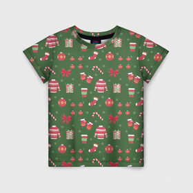 Детская футболка 3D с принтом Новогодний орнамент в Курске, 100% гипоаллергенный полиэфир | прямой крой, круглый вырез горловины, длина до линии бедер, чуть спущенное плечо, ткань немного тянется | 