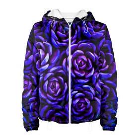 Женская куртка 3D с принтом Lovely Roses в Курске, ткань верха — 100% полиэстер, подклад — флис | прямой крой, подол и капюшон оформлены резинкой с фиксаторами, два кармана без застежек по бокам, один большой потайной карман на груди. Карман на груди застегивается на липучку | flowers | large | lovely roses | plants | purple | roses | succulent | texture | крупный | прекрасные розы | растения | розы | суккулент | текстура | фиолетовый | цветы