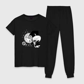 Женская пижама хлопок с принтом Abstract Space Monkey в Курске, 100% хлопок | брюки и футболка прямого кроя, без карманов, на брюках мягкая резинка на поясе и по низу штанин | 
