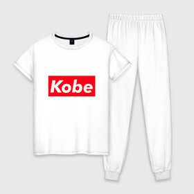 Женская пижама хлопок с принтом Kobe в Курске, 100% хлопок | брюки и футболка прямого кроя, без карманов, на брюках мягкая резинка на поясе и по низу штанин | anthony davis | basketball | bryant | game | james | kobe | lebron | los angeles | mamba | nba | sport | баскетбол | брайант | бровь | джеймс | калифорния | коби | король | леброн | лейкерс | лос анджелес | нба | спорт | тренер | чем