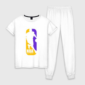 Женская пижама хлопок с принтом NBA - Kobe Bryant в Курске, 100% хлопок | брюки и футболка прямого кроя, без карманов, на брюках мягкая резинка на поясе и по низу штанин | anthony davis | basketball | bryant | game | james | kobe | lebron | los angeles | mamba | nba | sport | баскетбол | брайант | бровь | джеймс | калифорния | коби | король | леброн | лейкерс | лос анджелес | нба | спорт | тренер | чем