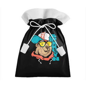 Подарочный 3D мешок с принтом Медведь в Курске, 100% полиэстер | Размер: 29*39 см | Тематика изображения на принте: art | bear | brooklyn | cap | hipster | teddy bear | арт | бруклин | кепка | медведь | мишка | очки | хипстер