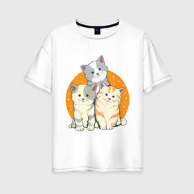 Женская футболка хлопок Oversize с принтом Котики в Курске, 100% хлопок | свободный крой, круглый ворот, спущенный рукав, длина до линии бедер
 | art | cats | drawing | kittens | арт | котики | коты | котята | кошки | рисунок