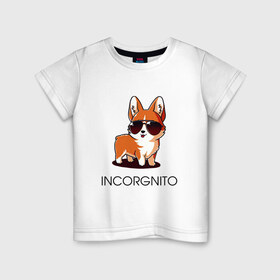 Детская футболка хлопок с принтом ИНКОРГНИТО в Курске, 100% хлопок | круглый вырез горловины, полуприлегающий силуэт, длина до линии бедер | corgi | инкогнито | корги | кошка | очки | пушистый | собака | собачка | собачки