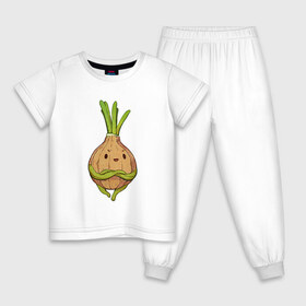 Детская пижама хлопок с принтом Хитрый лук в Курске, 100% хлопок |  брюки и футболка прямого кроя, без карманов, на брюках мягкая резинка на поясе и по низу штанин
 | арт | зелёный | лук | луковица | овощ | рисунок | хитрец | хитрый