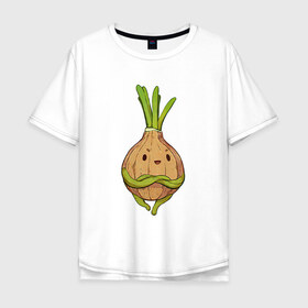 Мужская футболка хлопок Oversize с принтом Хитрый лук в Курске, 100% хлопок | свободный крой, круглый ворот, “спинка” длиннее передней части | арт | зелёный | лук | луковица | овощ | рисунок | хитрец | хитрый