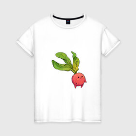 Женская футболка хлопок с принтом Милая редиска в Курске, 100% хлопок | прямой крой, круглый вырез горловины, длина до линии бедер, слегка спущенное плечо | арт | мило | милый | овощ | редис | редиска | рисунок | свежий овощ | свежий продукт