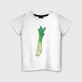 Детская футболка хлопок с принтом Милый лук в Курске, 100% хлопок | круглый вырез горловины, полуприлегающий силуэт, длина до линии бедер | арт | длинный лук | лук | мило | милый | овощ | рисунок | свежий овощ | свежий продукт