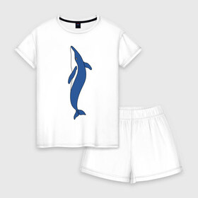 Женская пижама с шортиками хлопок с принтом Кит в Курске, 100% хлопок | футболка прямого кроя, шорты свободные с широкой мягкой резинкой | животное | кит | море | морской | плавание | свобода | синий