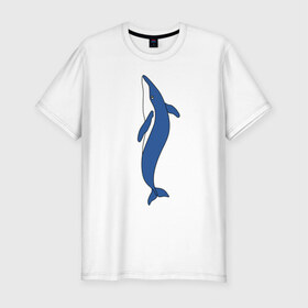Мужская футболка хлопок Slim с принтом Кит в Курске, 92% хлопок, 8% лайкра | приталенный силуэт, круглый вырез ворота, длина до линии бедра, короткий рукав | животное | кит | море | морской | плавание | свобода | синий