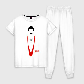 Женская пижама хлопок с принтом БОРАТ в Курске, 100% хлопок | брюки и футболка прямого кроя, без карманов, на брюках мягкая резинка на поясе и по низу штанин | 