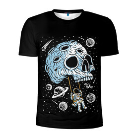 Мужская футболка 3D спортивная с принтом Skull Space в Курске, 100% полиэстер с улучшенными характеристиками | приталенный силуэт, круглая горловина, широкие плечи, сужается к линии бедра | Тематика изображения на принте: art | asteroid | astronaut | meteorite | planets | satellite | skull | space | stars | арт | астероид | звезды | космонавт | космос | метеорит | планеты | спутник | череп