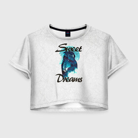 Женская футболка Crop-top 3D с принтом Сова в Курске, 100% полиэстер | круглая горловина, длина футболки до линии талии, рукава с отворотами | sweet dreams | звезды | луна | ночная жизнь | ночь | сновидения | сны | сова | сон | спокойной ночи