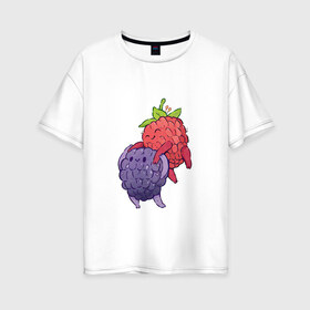 Женская футболка хлопок Oversize с принтом Смородинки в Курске, 100% хлопок | свободный крой, круглый ворот, спущенный рукав, длина до линии бедер
 | Тематика изображения на принте: арт | красная смородина | мило | милота | рисунок | свежая ягода | свежие ягоды | свежий продукт | смородина | чёрная смородина | ягода | ягоды