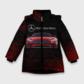 Зимняя куртка для девочек 3D с принтом Mercedes Benz AMG в Курске, ткань верха — 100% полиэстер; подклад — 100% полиэстер, утеплитель — 100% полиэстер. | длина ниже бедра, удлиненная спинка, воротник стойка и отстегивающийся капюшон. Есть боковые карманы с листочкой на кнопках, утяжки по низу изделия и внутренний карман на молнии. 

Предусмотрены светоотражающий принт на спинке, радужный светоотражающий элемент на пуллере молнии и на резинке для утяжки. | Тематика изображения на принте: 2020 | amg | auto | mercedes | mercedes amg gt | sport | авто | автомобиль | автомобильные | амг | бренд | марка | машины | мерседес | мерседес бенц амг | спорт