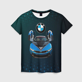 Женская футболка 3D с принтом BMW i8 Turbo тюнинговая. в Курске, 100% полиэфир ( синтетическое хлопкоподобное полотно) | прямой крой, круглый вырез горловины, длина до линии бедер | bmw | bmw performance | bmw тюнинговая | i8 | i8 turbo | m | motorsport | performance | бмв | моторспорт | тюнинг