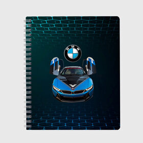 Тетрадь с принтом BMW i8 Turbo тюнинговая в Курске, 100% бумага | 48 листов, плотность листов — 60 г/м2, плотность картонной обложки — 250 г/м2. Листы скреплены сбоку удобной пружинной спиралью. Уголки страниц и обложки скругленные. Цвет линий — светло-серый
 | Тематика изображения на принте: bmw | bmw performance | bmw тюнинговая | i8 | i8 turbo | m | motorsport | performance | бмв | моторспорт | тюнинг