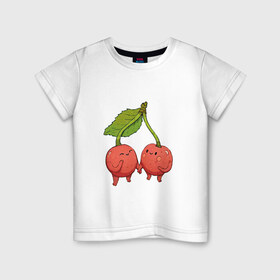 Детская футболка хлопок с принтом Сестрички-вишни в Курске, 100% хлопок | круглый вырез горловины, полуприлегающий силуэт, длина до линии бедер | арт | вишенка | вишенки | вишня | мило | милота | рисунок | свежий продукт | свежий ягода | ягода