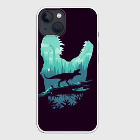 Чехол для iPhone 13 с принтом T Rex в Курске,  |  | вертикальная | ветка | дерево | динозавр | животные | иллюстрация | картинка | клыки | креатив | лес | листья | образ | природа | темная | тираннозавр | тирекс | фильмы | хищник | челюсть | юрский период
