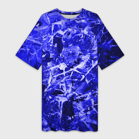 Платье-футболка 3D с принтом Dark Blue Gan в Курске,  |  | abstraction | blue | frost | frozen | ice | shine | surface | texture | абстракция | блеск | замерзший | лед | мороз | поверхность | синий | текстура