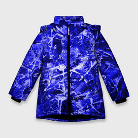 Зимняя куртка для девочек 3D с принтом Dark Blue Gan в Курске, ткань верха — 100% полиэстер; подклад — 100% полиэстер, утеплитель — 100% полиэстер. | длина ниже бедра, удлиненная спинка, воротник стойка и отстегивающийся капюшон. Есть боковые карманы с листочкой на кнопках, утяжки по низу изделия и внутренний карман на молнии. 

Предусмотрены светоотражающий принт на спинке, радужный светоотражающий элемент на пуллере молнии и на резинке для утяжки. | Тематика изображения на принте: abstraction | blue | frost | frozen | ice | shine | surface | texture | абстракция | блеск | замерзший | лед | мороз | поверхность | синий | текстура