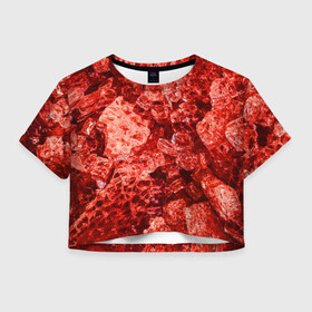 Женская футболка Crop-top 3D с принтом RED-$tyle в Курске, 100% полиэстер | круглая горловина, длина футболки до линии талии, рукава с отворотами | abstraction | crystals | red | shapes | shards | shine | texture | абстракция | блеск | красный | кристалы | осколки | текстура | формы