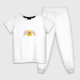 Детская пижама хлопок с принтом Тянущийся смайлик (мем) в Курске, 100% хлопок |  брюки и футболка прямого кроя, без карманов, на брюках мягкая резинка на поясе и по низу штанин
 | Тематика изображения на принте: 