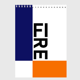 Скетчбук с принтом FIRE в Курске, 100% бумага
 | 48 листов, плотность листов — 100 г/м2, плотность картонной обложки — 250 г/м2. Листы скреплены сверху удобной пружинной спиралью | blue | fire | geomerty | orange | геометрия | надписи | огонь | оранжевый | синий