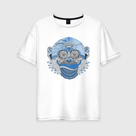 Женская футболка хлопок Oversize с принтом Синий шимпанзе в Курске, 100% хлопок | свободный крой, круглый ворот, спущенный рукав, длина до линии бедер
 | артхаус | горилла | животные | обезьяна | шимпанзе