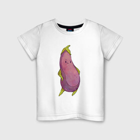 Детская футболка хлопок с принтом Довольный баклажан в Курске, 100% хлопок | круглый вырез горловины, полуприлегающий силуэт, длина до линии бедер | арт | баклажан | мило | милота | овощ | овощи | рисунок | свежие овощи | свежий овощ | свежий продукт