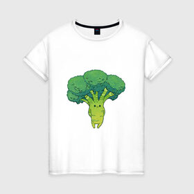 Женская футболка хлопок с принтом Симпатичный брокколи в Курске, 100% хлопок | прямой крой, круглый вырез горловины, длина до линии бедер, слегка спущенное плечо | арт | брокколи | мило | милота | овощ | овощи | рисунок | свежие овощи | свежий овощ | свежий продукт