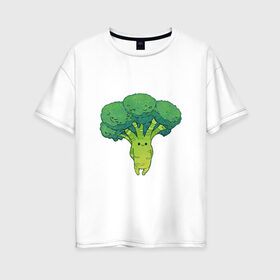 Женская футболка хлопок Oversize с принтом Симпатичный брокколи в Курске, 100% хлопок | свободный крой, круглый ворот, спущенный рукав, длина до линии бедер
 | арт | брокколи | мило | милота | овощ | овощи | рисунок | свежие овощи | свежий овощ | свежий продукт