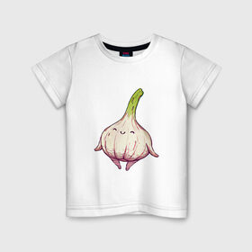 Детская футболка хлопок с принтом Милый чеснок в Курске, 100% хлопок | круглый вырез горловины, полуприлегающий силуэт, длина до линии бедер | арт | мило | милота | овощ | овощи | рисунок | свежие овощи | свежий овощ | свежий продукт | чеснок