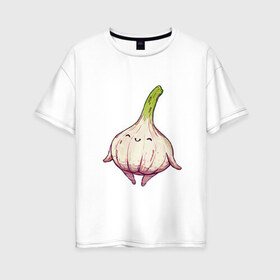 Женская футболка хлопок Oversize с принтом Милый чеснок в Курске, 100% хлопок | свободный крой, круглый ворот, спущенный рукав, длина до линии бедер
 | арт | мило | милота | овощ | овощи | рисунок | свежие овощи | свежий овощ | свежий продукт | чеснок