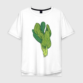 Мужская футболка хлопок Oversize с принтом Шпинат в Курске, 100% хлопок | свободный крой, круглый ворот, “спинка” длиннее передней части | арт | мило | милота | овощ | овощи | рисунок | свежие овощи | свежий овощ | свежий продукт | шпинат