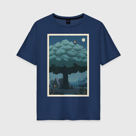 Женская футболка хлопок Oversize с принтом Мой сосед Тоторо в Курске, 100% хлопок | свободный крой, круглый ворот, спущенный рукав, длина до линии бедер
 | весна | вода | девочка | дерево | деревья | звезды | зверек | корея | кот | котобус | лес | лето | луна | мифическое существо | на каждый день | небо | ночь | облака | облако | поле | птицы | пушистик | река