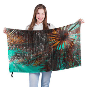 Флаг 3D с принтом Palm glitch art в Курске, 100% полиэстер | плотность ткани — 95 г/м2, размер — 67 х 109 см. Принт наносится с одной стороны | Тематика изображения на принте: art | astraction | glitch | palm | sky | абстракция | арт | ветки | глитч | листья | небо | пальмы