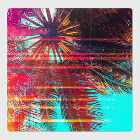 Магнитный плакат 3Х3 с принтом Palm glitch art в Курске, Полимерный материал с магнитным слоем | 9 деталей размером 9*9 см | art | astraction | glitch | palm | sky | абстракция | арт | ветки | глитч | листья | небо | пальмы