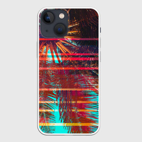 Чехол для iPhone 13 mini с принтом Palm glitch art в Курске,  |  | art | astraction | glitch | palm | sky | абстракция | арт | ветки | глитч | листья | небо | пальмы