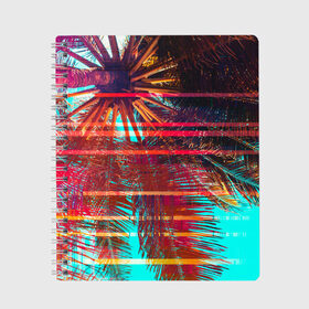 Тетрадь с принтом Palm glitch art в Курске, 100% бумага | 48 листов, плотность листов — 60 г/м2, плотность картонной обложки — 250 г/м2. Листы скреплены сбоку удобной пружинной спиралью. Уголки страниц и обложки скругленные. Цвет линий — светло-серый
 | art | astraction | glitch | palm | sky | абстракция | арт | ветки | глитч | листья | небо | пальмы