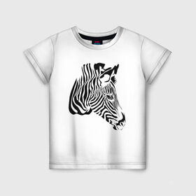 Детская футболка 3D с принтом Zebra в Курске, 100% гипоаллергенный полиэфир | прямой крой, круглый вырез горловины, длина до линии бедер, чуть спущенное плечо, ткань немного тянется | Тематика изображения на принте: africa | black | savanna | stripe | white | zebra | африка | белый | зебра | полоска | саванна | черный