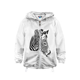 Детская ветровка 3D с принтом Zebra в Курске, 100% полиэстер | подол и капюшон оформлены резинкой с фиксаторами, по бокам два кармана без застежек, один потайной карман на груди | africa | black | savanna | stripe | white | zebra | африка | белый | зебра | полоска | саванна | черный