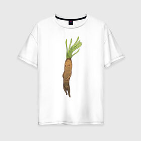 Женская футболка хлопок Oversize с принтом Сладкий корень в Курске, 100% хлопок | свободный крой, круглый ворот, спущенный рукав, длина до линии бедер
 | арт | куфелька | мило | милота | овощ | овощи | рисунок | свежие овощи | свежий овощ | свежий продукт | скорцонера испанская | сладкий корень | чёрный корень