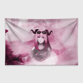 Флаг-баннер с принтом Девушка демон в Курске, 100% полиэстер | размер 67 х 109 см, плотность ткани — 95 г/м2; по краям флага есть четыре люверса для крепления | demon | girl | акума | девушка | демон | очки | рога
