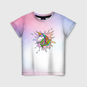 Детская футболка 3D с принтом Единорог в Курске, 100% гипоаллергенный полиэфир | прямой крой, круглый вырез горловины, длина до линии бедер, чуть спущенное плечо, ткань немного тянется | unikorn | единорог | единорожка | конь | радуга | рог | цветной