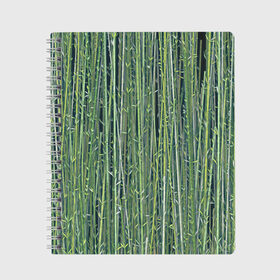 Тетрадь с принтом Зеленый бамбук в Курске, 100% бумага | 48 листов, плотность листов — 60 г/м2, плотность картонной обложки — 250 г/м2. Листы скреплены сбоку удобной пружинной спиралью. Уголки страниц и обложки скругленные. Цвет линий — светло-серый
 | Тематика изображения на принте: bamboo | forest | stripes | бамбук | заросли | лес | листья | полосы | растения