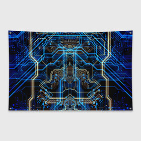 Флаг-баннер с принтом Сircuit-$$$ в Курске, 100% полиэстер | размер 67 х 109 см, плотность ткани — 95 г/м2; по краям флага есть четыре люверса для крепления | abstraction | chip | circuit | lines | neon | processor | shapes | texture | абстракция | линии | неон | процессор | схема | текстура | формы | чип