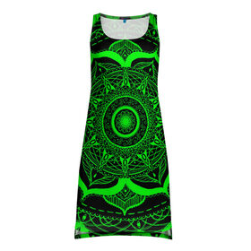 Платье-майка 3D с принтом Mandala в Курске, 100% полиэстер | полуприлегающий силуэт, широкие бретели, круглый вырез горловины, удлиненный подол сзади. | abstraction | light green | mandala | pattern | shape | tangled | texture | абстракция | запутанный | салатовый | текстура | узор | формы
